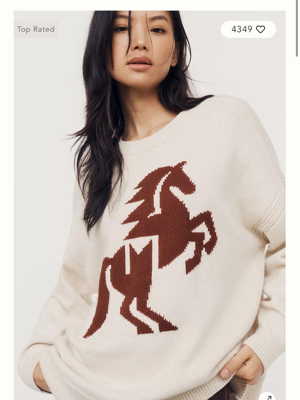 Anthropologie Maeve THE BARN ! Cream Sweater with Brown Horse Intarsia! New! L